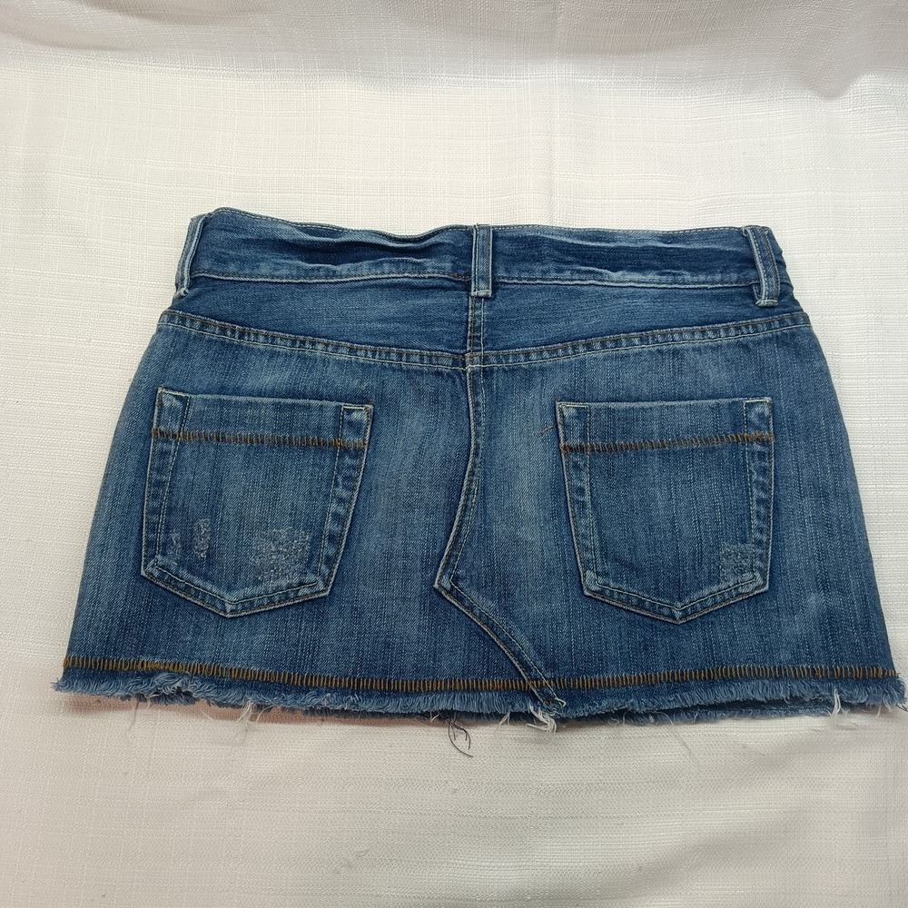 90s Y2K Mossimo Demin Mini Skirt Women's 7 Low Rise Distressed Embroidered Vtg - Picture 6 of 7